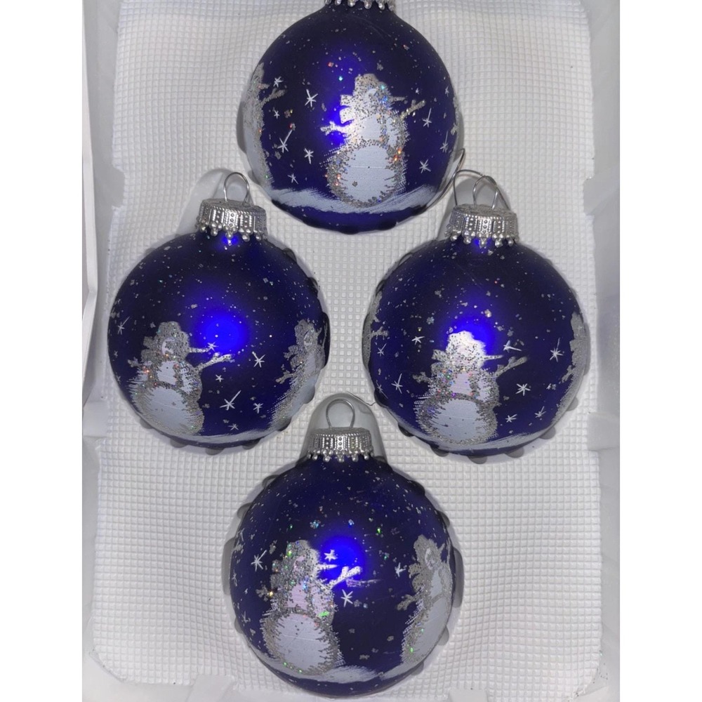 Christmas By Krebs Glass Ball Ornaments Purple & Sliver Glitter Snowmen